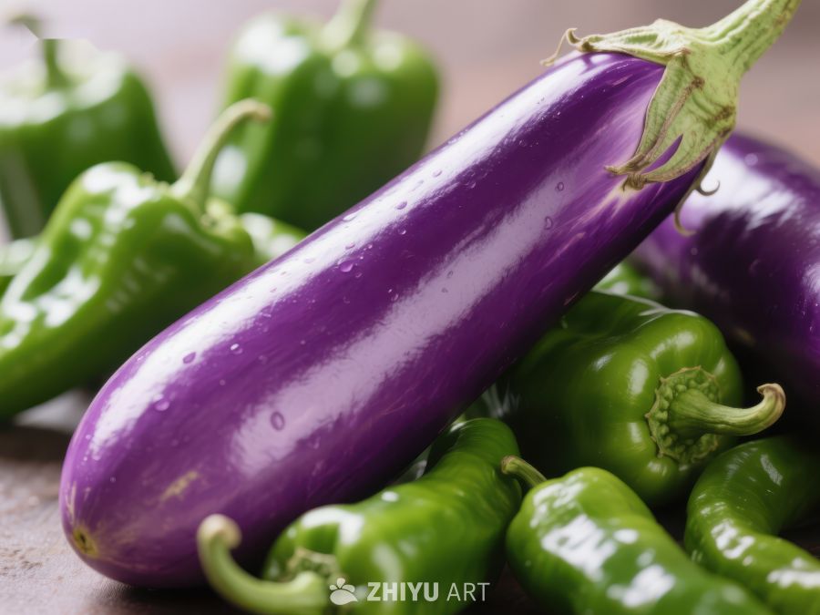 紫色茄子与绿色辣椒的组合 872
