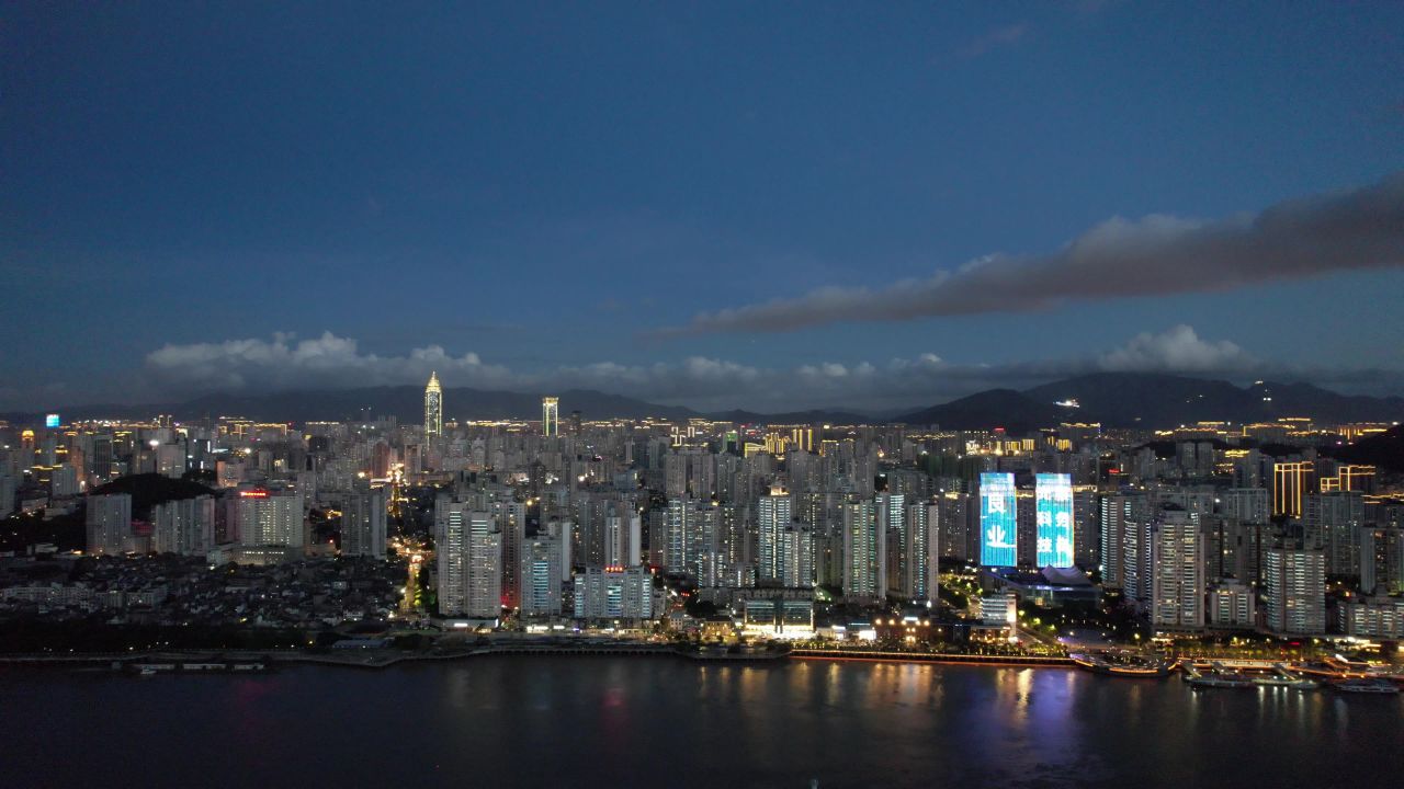 浙江温州城市夜景灯光航拍