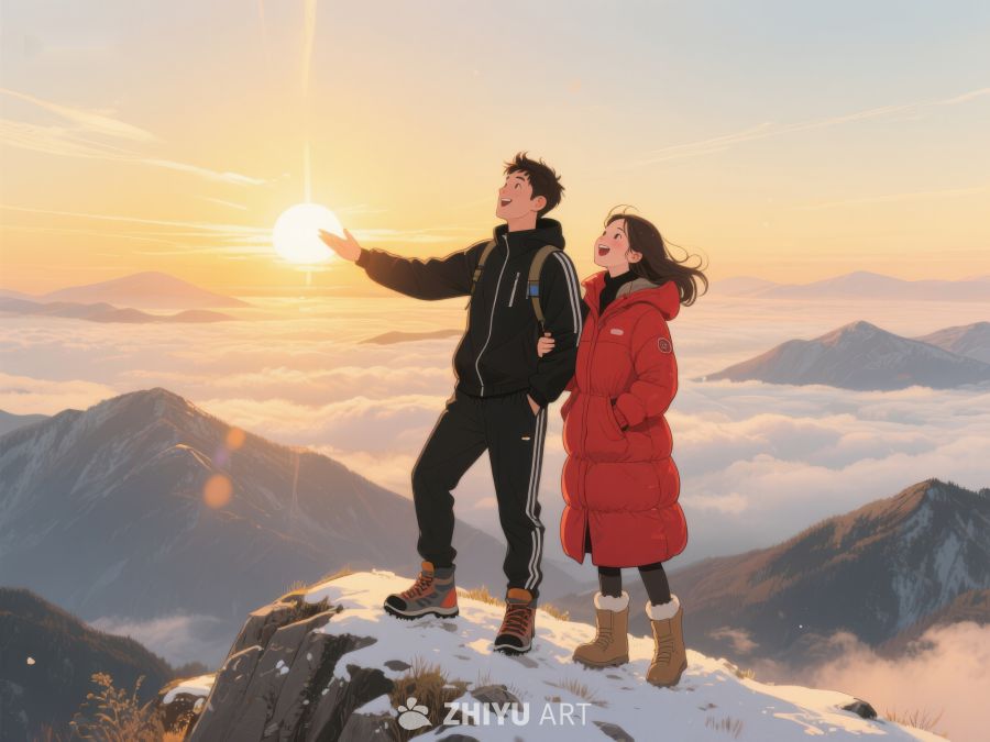 山顶日出，情侣共赏美景 643