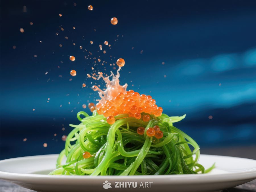 海藻沙拉上的鱼子酱飞溅瞬间 218
