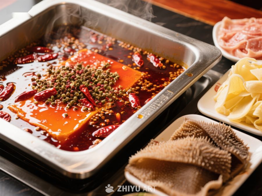 麻辣火锅配菜，热气腾腾 380