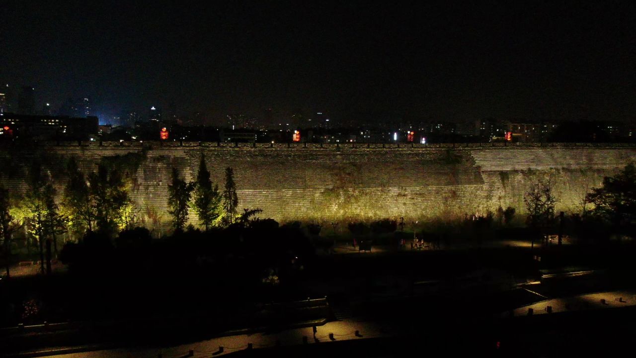 南京城墙夫子庙夜景航拍