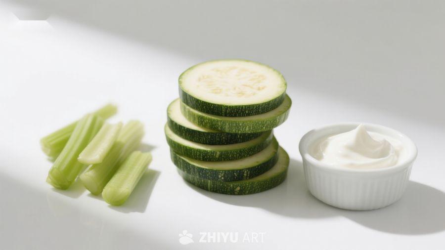 黄瓜片与芹菜配酸奶