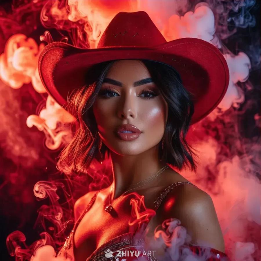 抽象的红色烟雾逐渐形成一个女人的轮廓。一位优雅的女