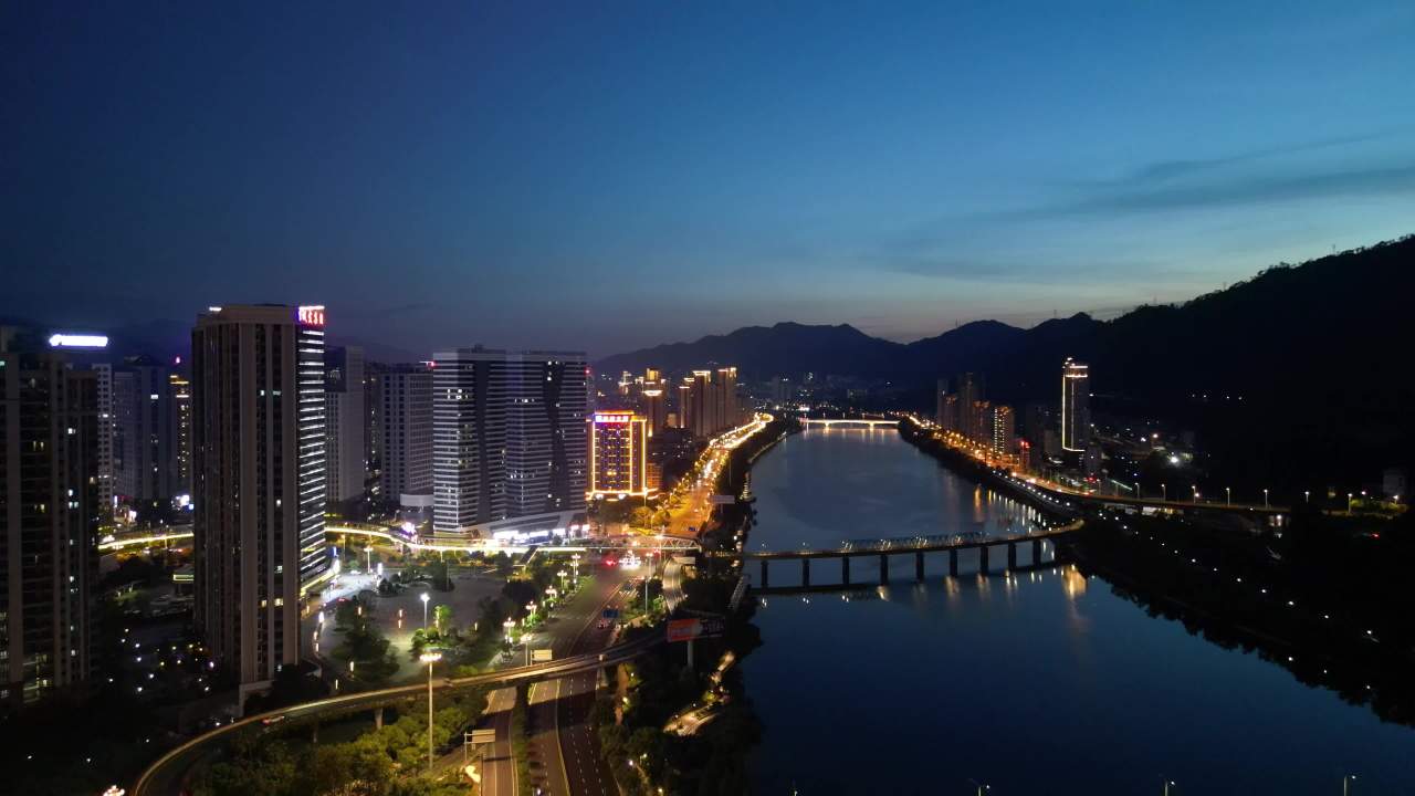 福建三明建设三明夜景航拍