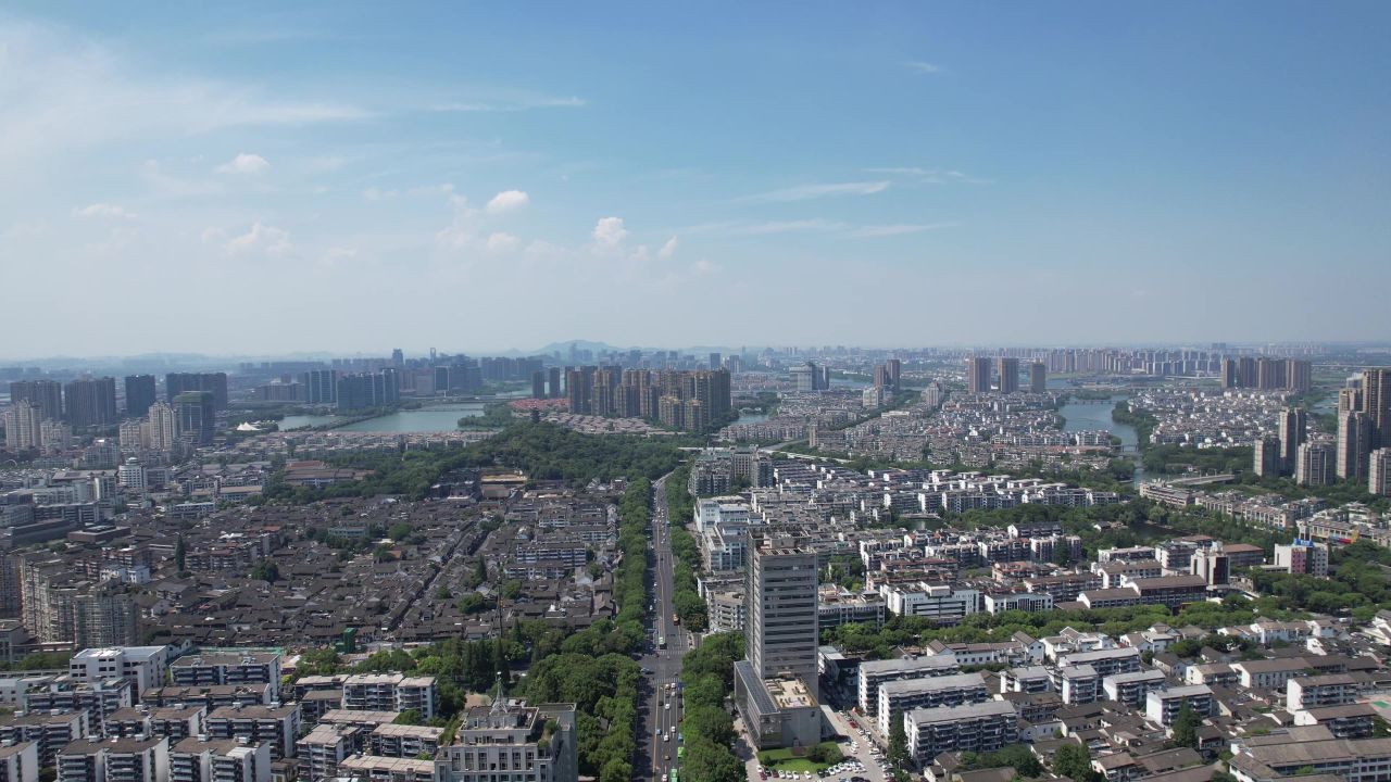 浙江绍兴城市大景城市建设航拍