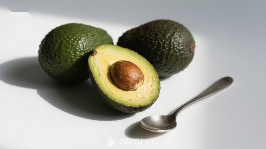 新鲜牛油果与金属勺子 867