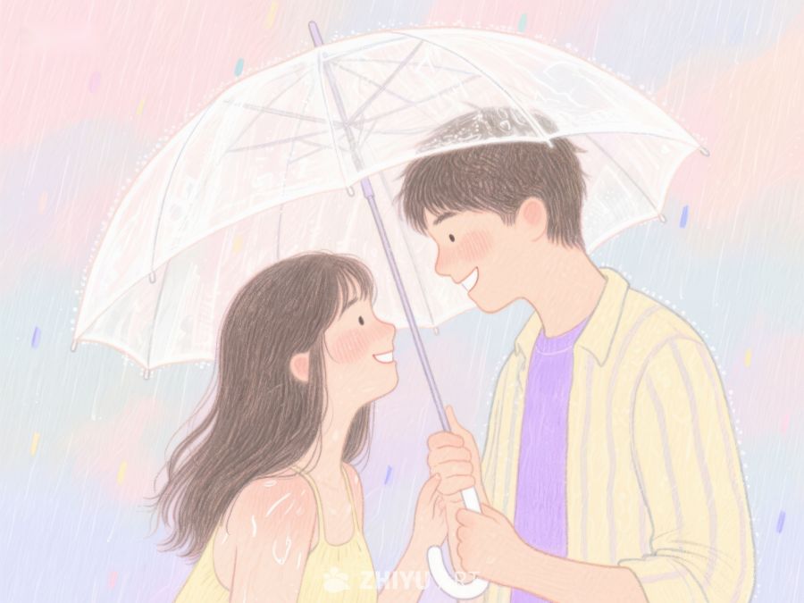 雨中情侣共撑伞温馨时刻 1168