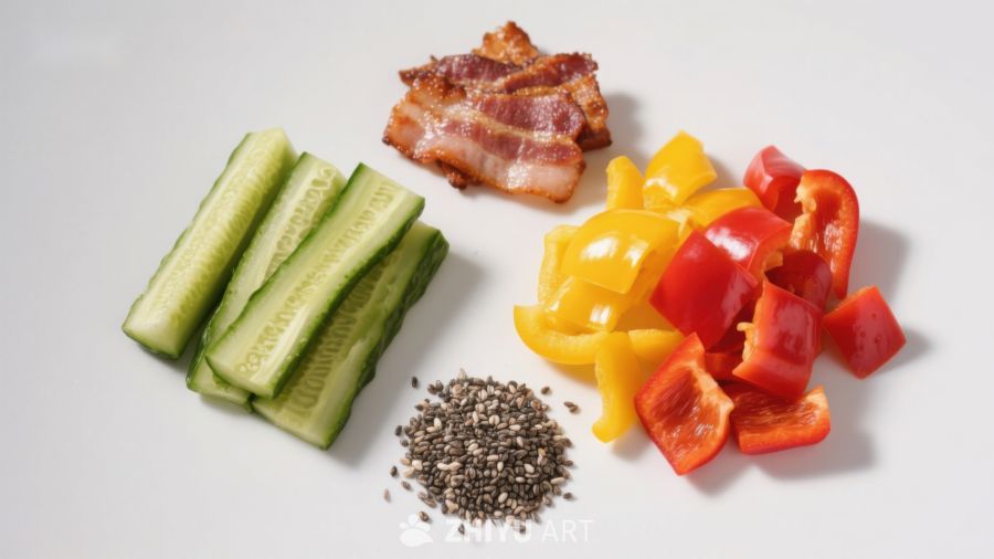 切好的蔬菜与培根配料
