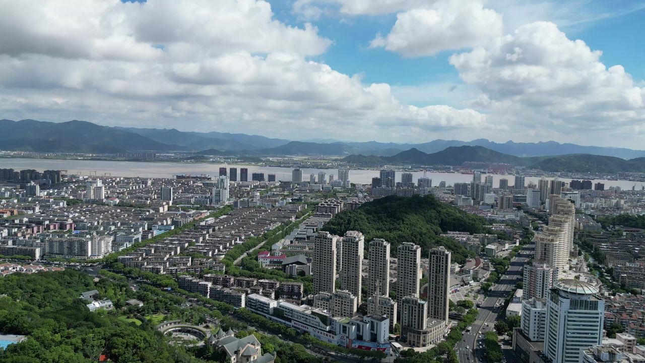 航拍浙江台州城市风光