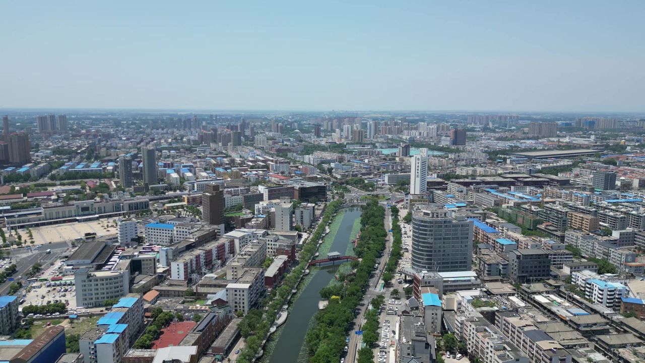 航拍许昌曹魏古城护城河