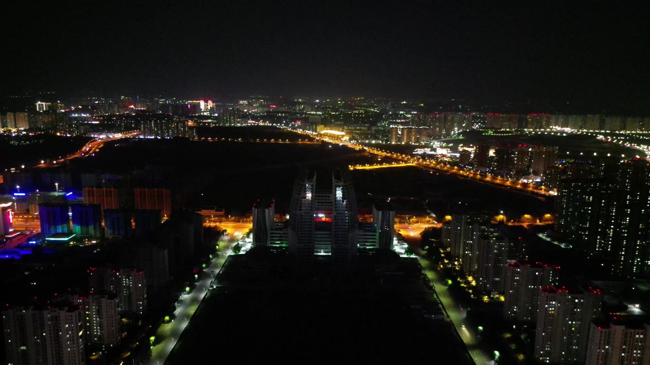 航拍山东泰安城市夜景