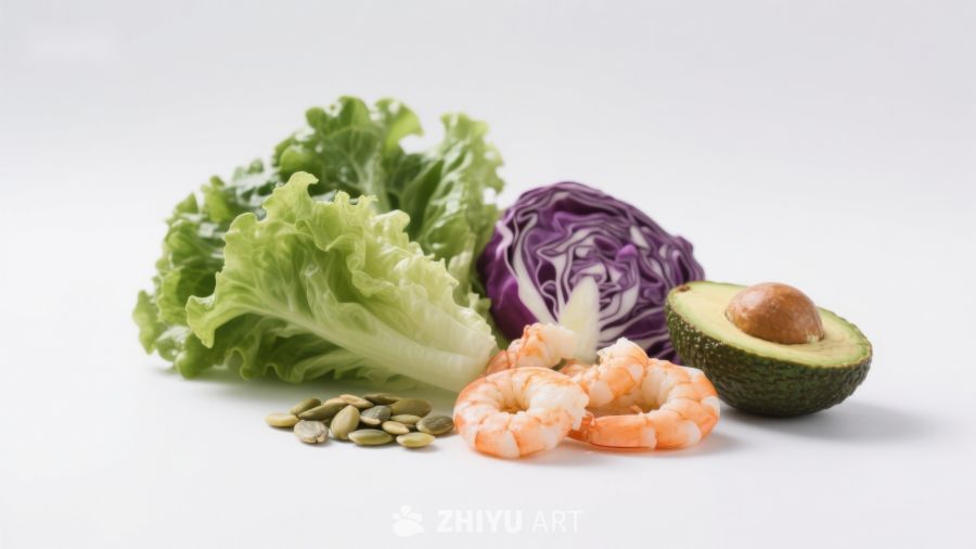 新鲜蔬菜与虾仁食材组合