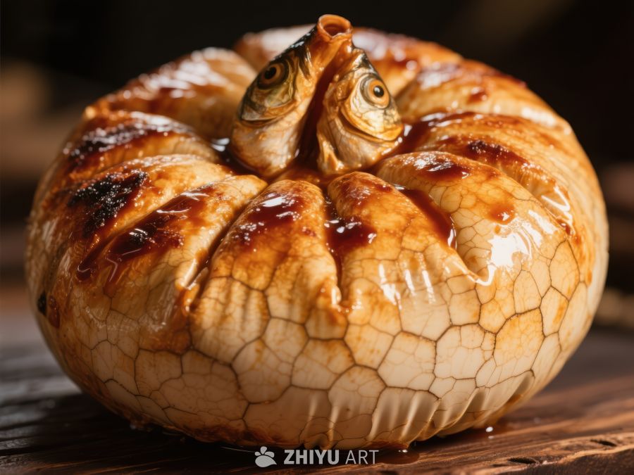 烤鱼嵌入面包的独特美食