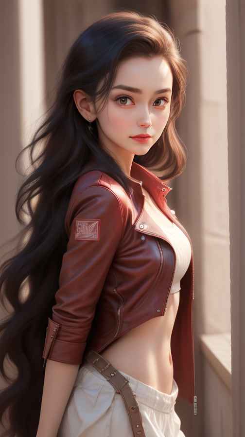红色皮衣大美女