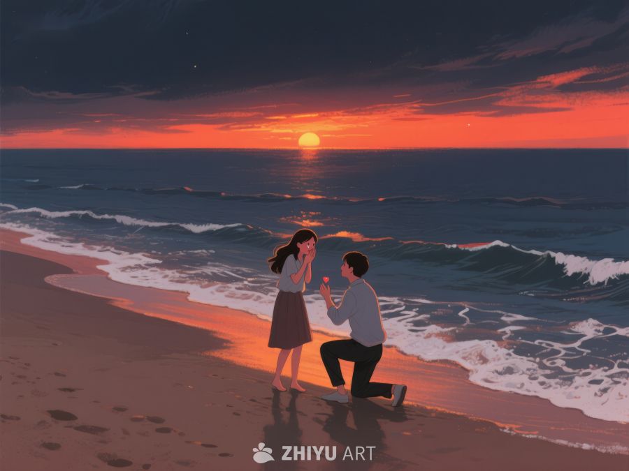 海边日落下的求婚场景 239