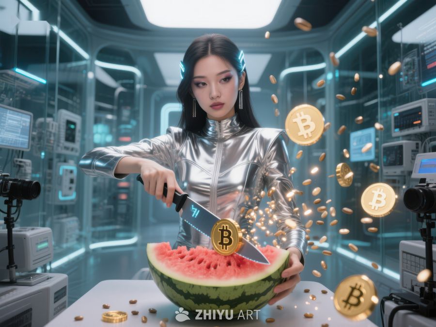 未来科技场景中切割西瓜的女性 624