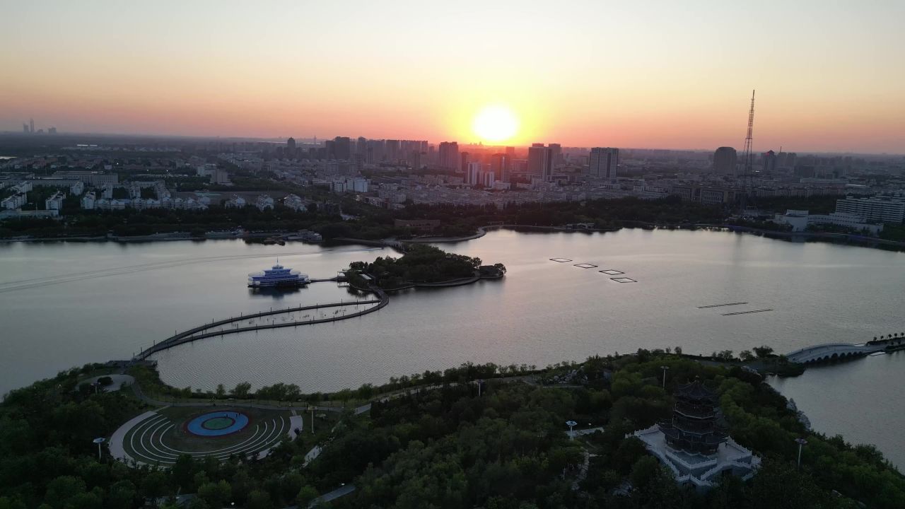 山东东营清风湖公园航拍
