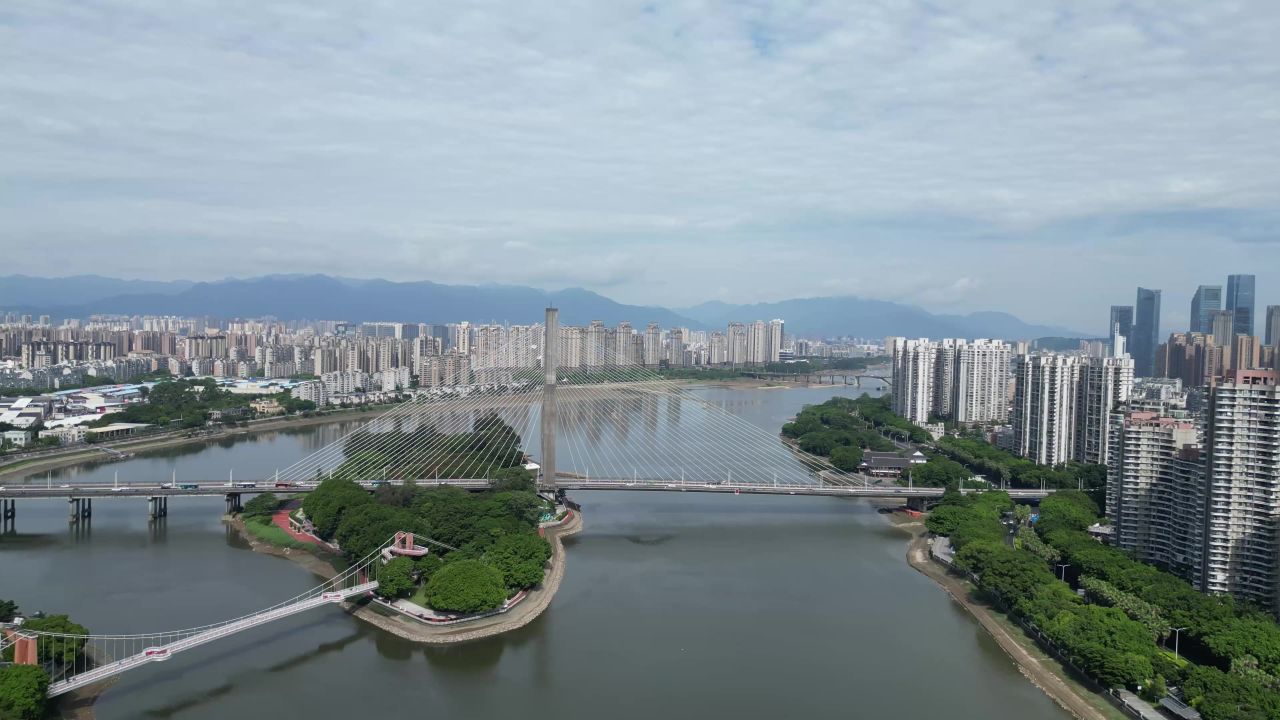 航拍福州闽江三县洲大桥