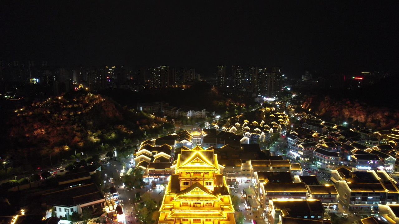 柳州窑埠古镇夜景灯光航拍