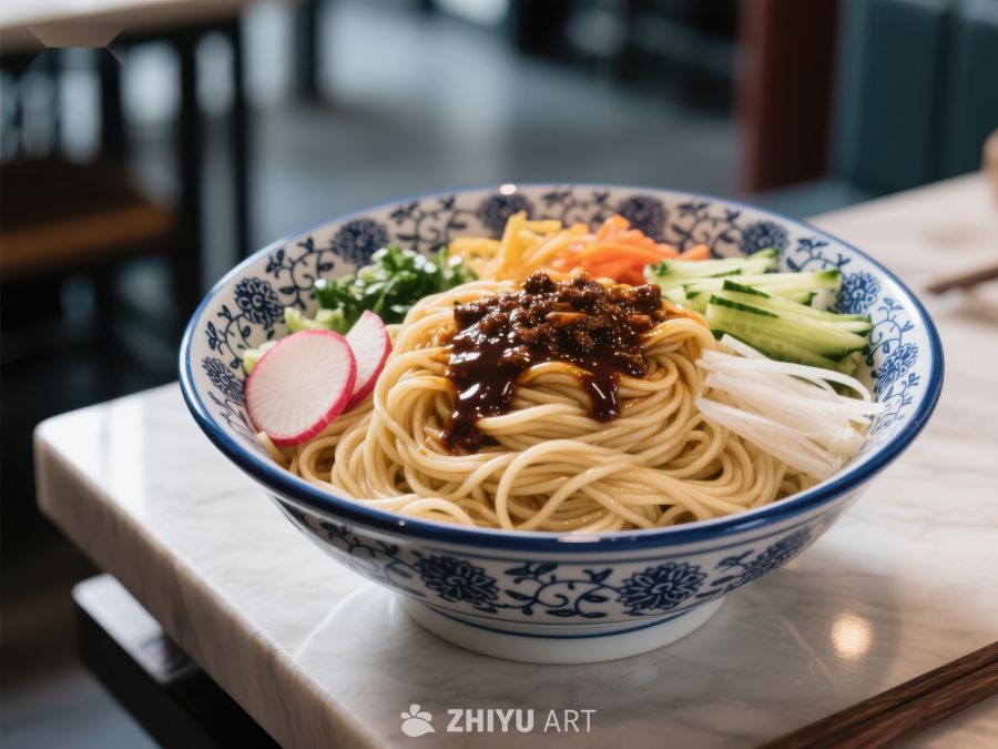 一碗美味的面条配蔬菜和酱料 1331
