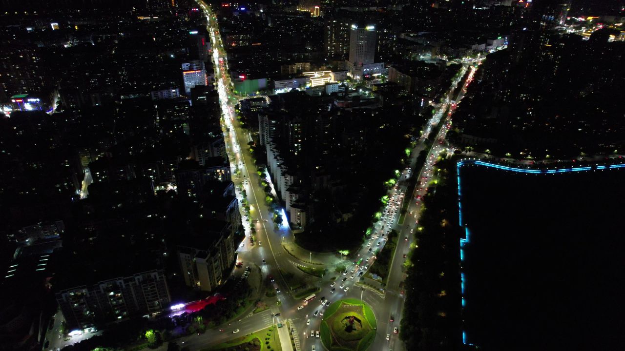 广东肇庆星湖景区夜景航拍