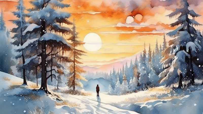 冬季背景图插画雪山雪景 122