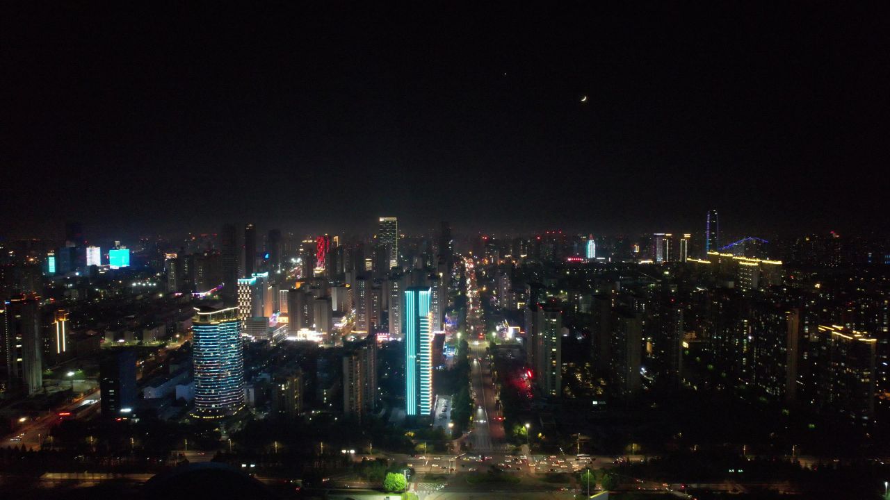 山东日照城市夜景灯光航拍  