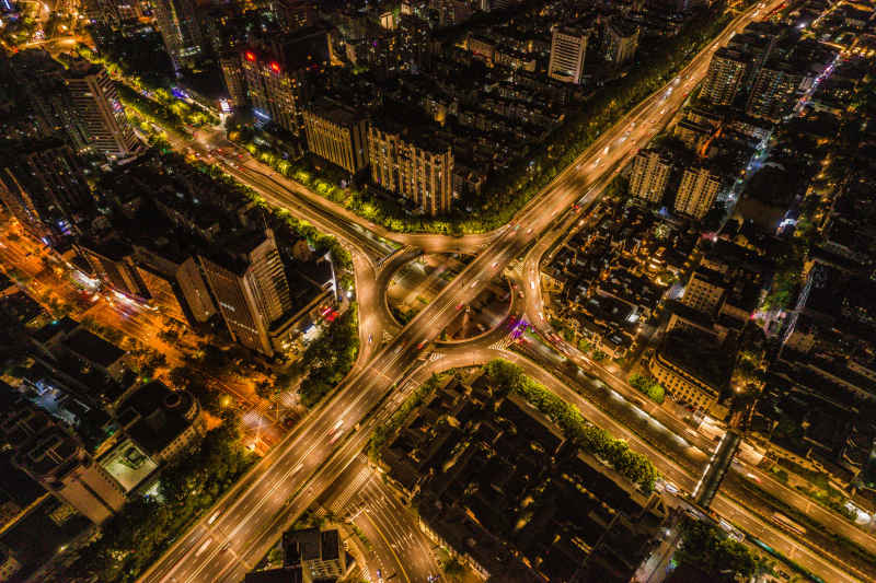 航拍浙江杭州中河路高架夜景