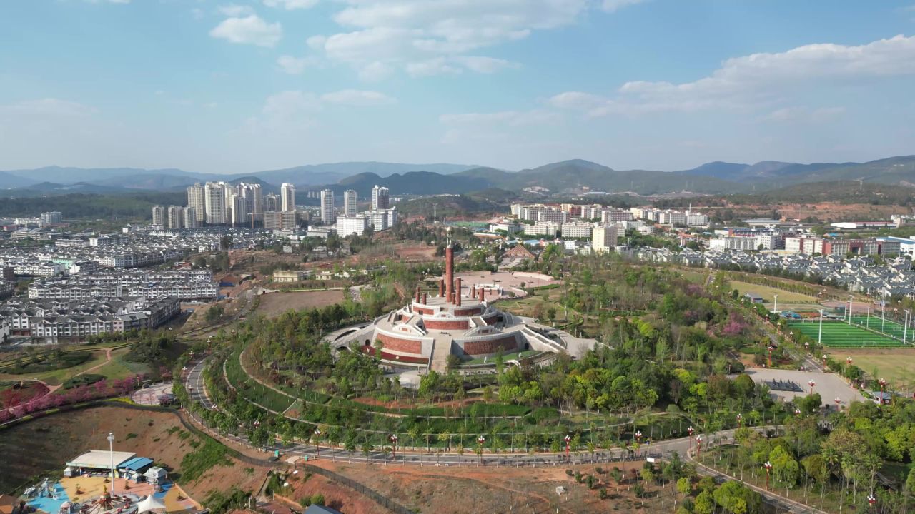 云南楚雄城市风光航拍 