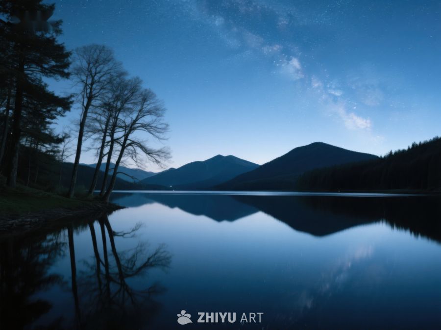 夜空下的湖面与山影 340