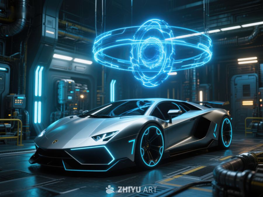 未来科技跑车与悬浮光环 360