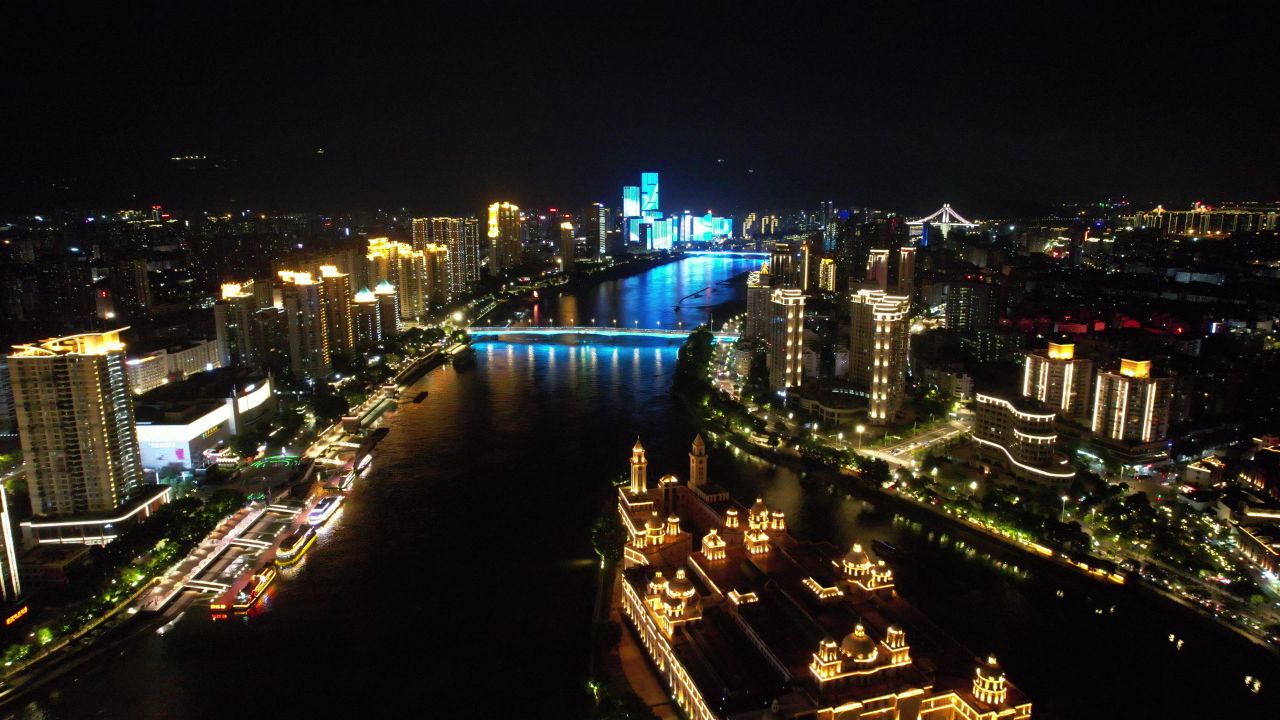 福建福州城市夜景灯光航拍