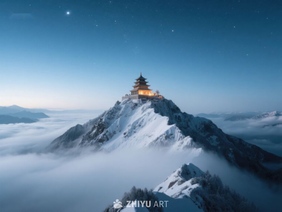 夜幕下的山顶古塔 447