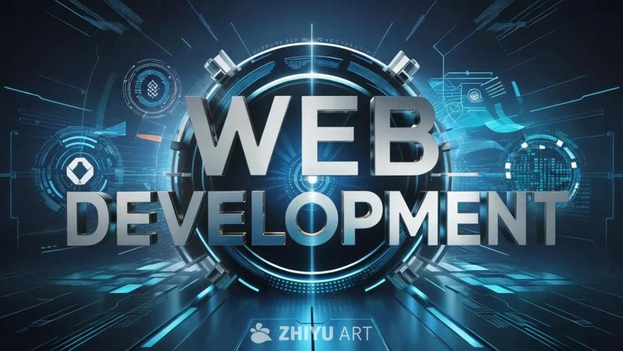 银色的“WEB DEVELOPMENT”字样位于蓝