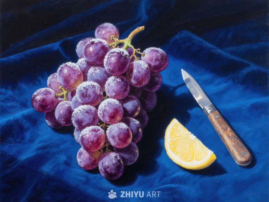 葡萄与柠檬的静物画 312