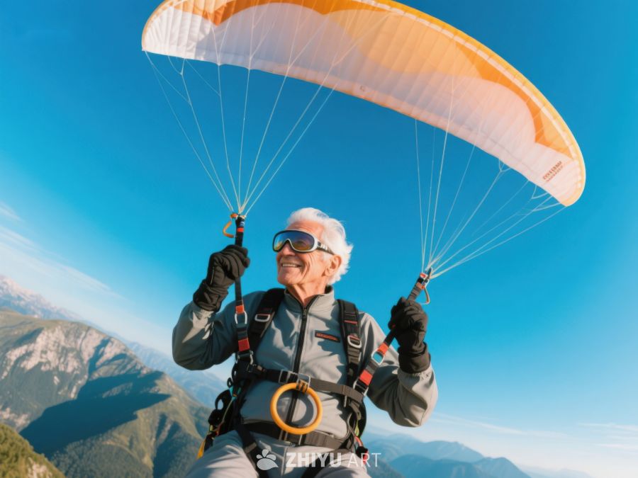 老人高空滑翔伞飞行 377