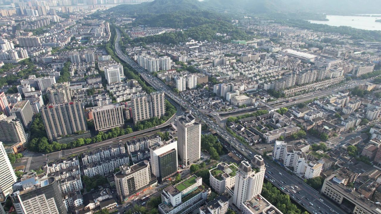 杭州城市风光交通高架桥航拍 