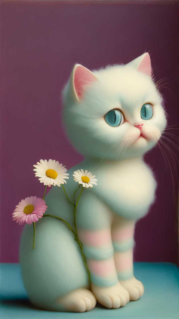 雏菊做的等待的小猫棉花糖