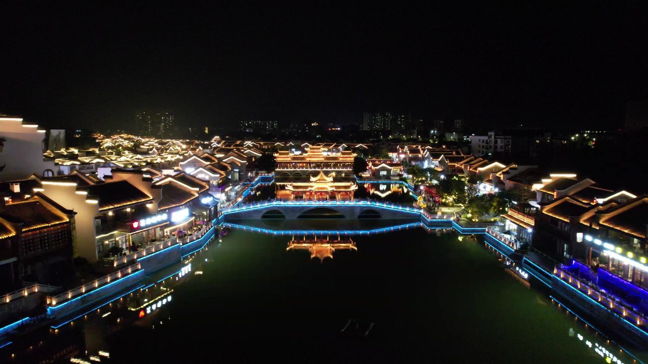 广西崇左太平古城夜景航拍 
