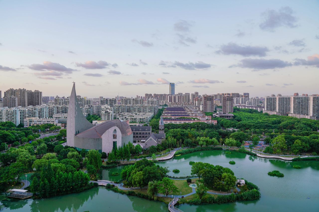 4K昆山城市大景日落延时摄影