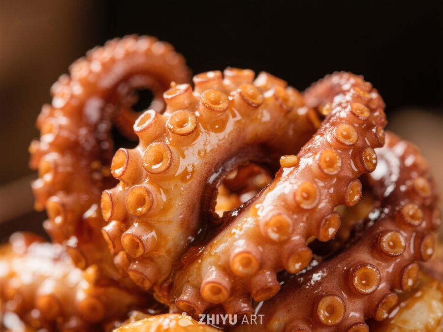 美味烤制的章鱼触角特写 575