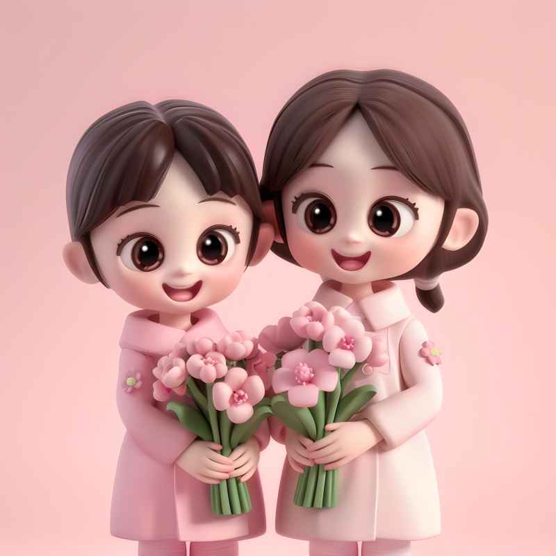 双手捧着鲜花母女粉色背景图 5