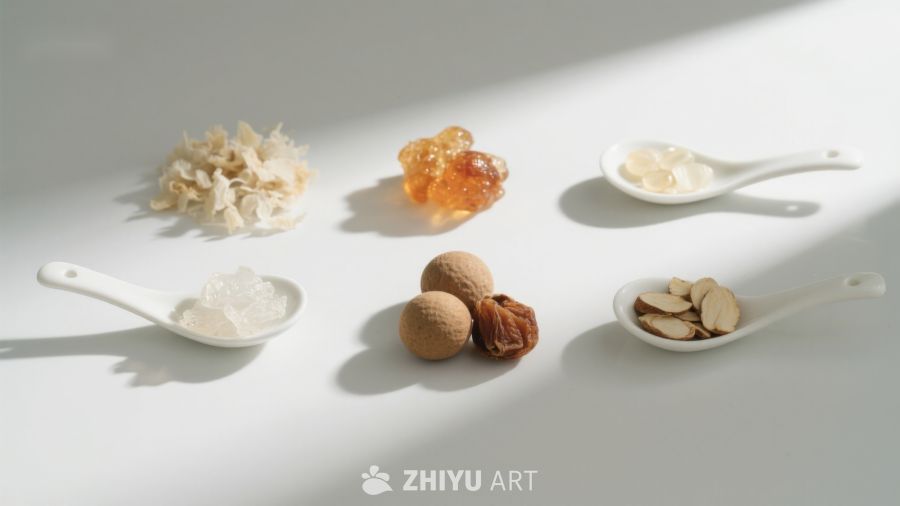 传统食材与药材的静物展示