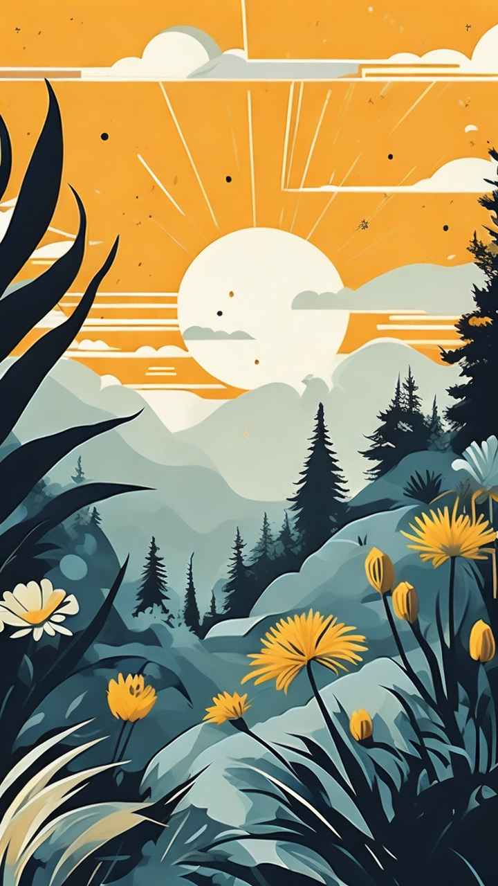 植物抽象黄色静态插画 77