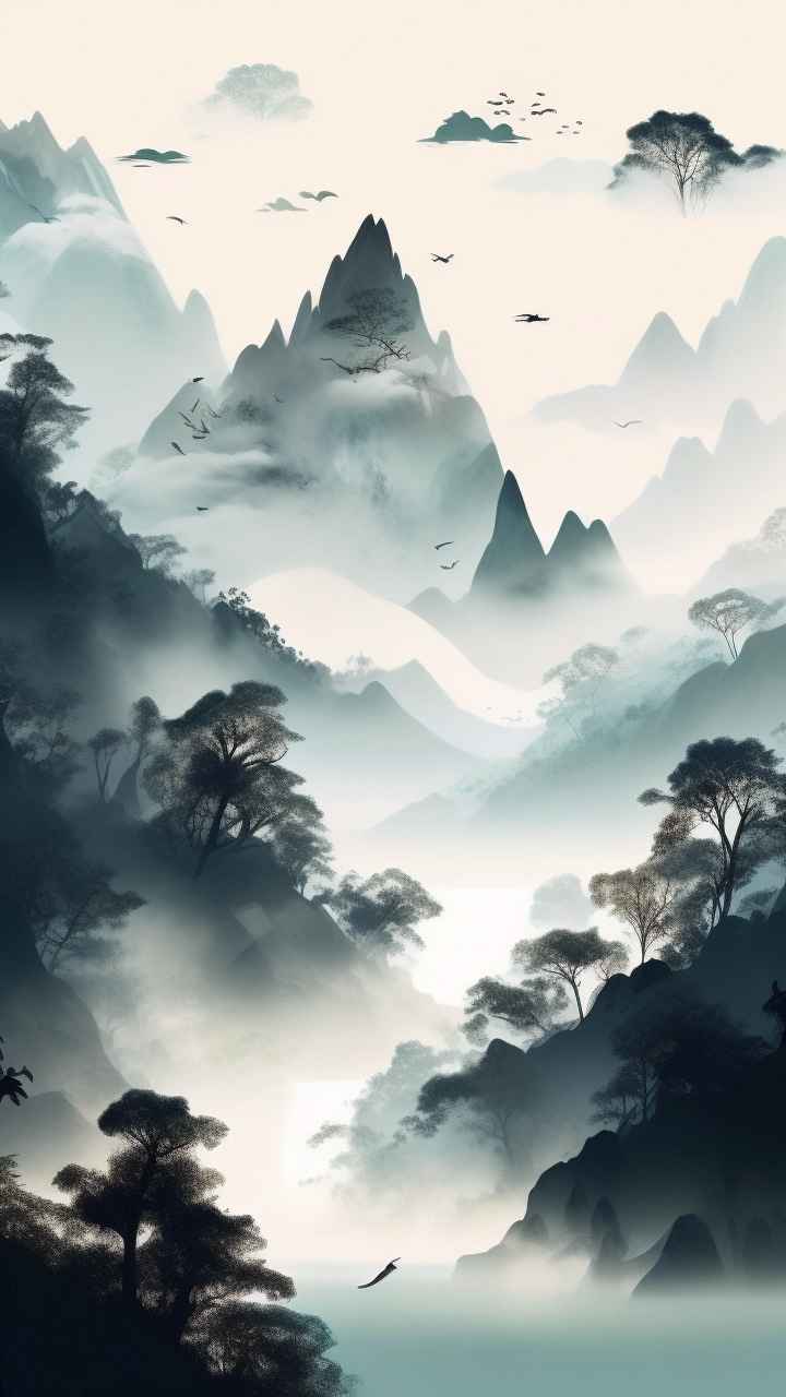 国潮山水插画风景图 36