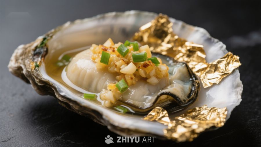 金箔装饰的蒜蓉生蚝