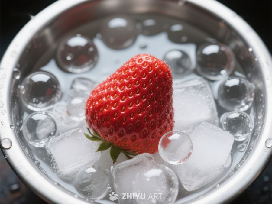 冰块中的新鲜草莓 9