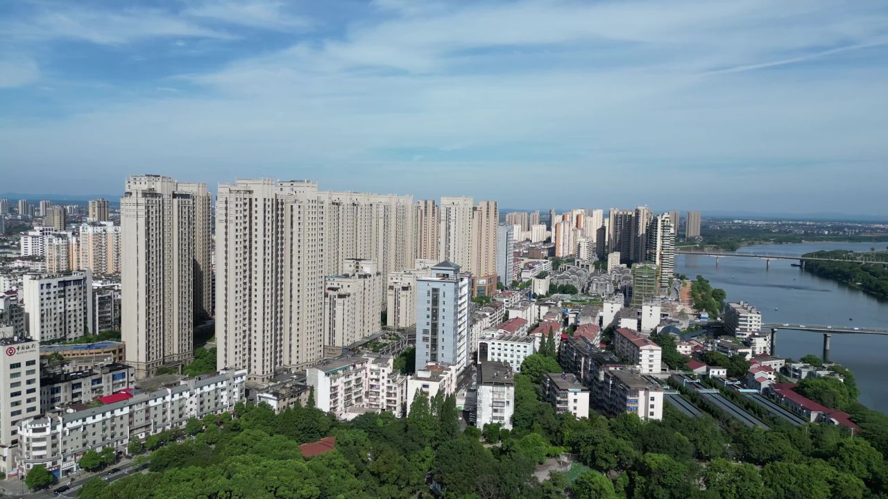航拍鹰潭城市建设城市风光