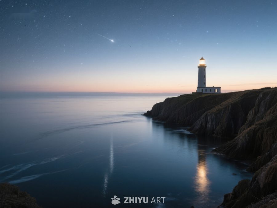 夜空下的灯塔与流星 300